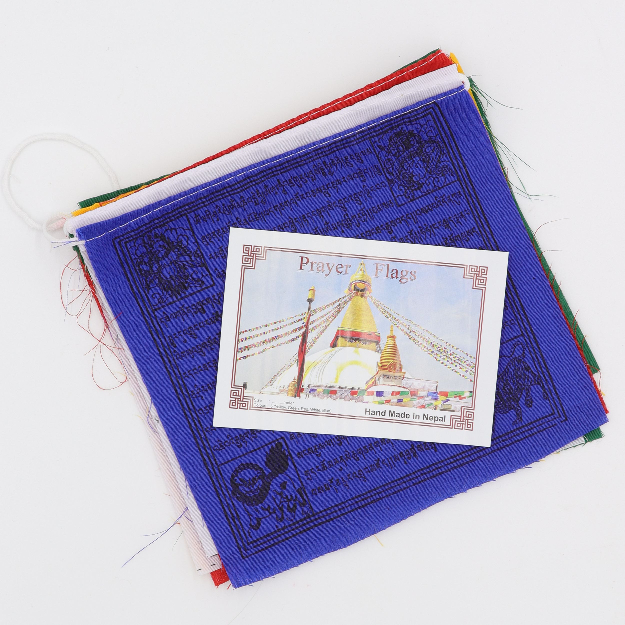 Tibetische Gebetsfahnen - Die Windpferde - Lungta - M - ca. 15 cm x 15 cm - 100% Baumwolle - in den fünf Farben der Elemente - für Dein sprituelles und farbenfrohes Zuhause - fair gehandelt aus Nepal