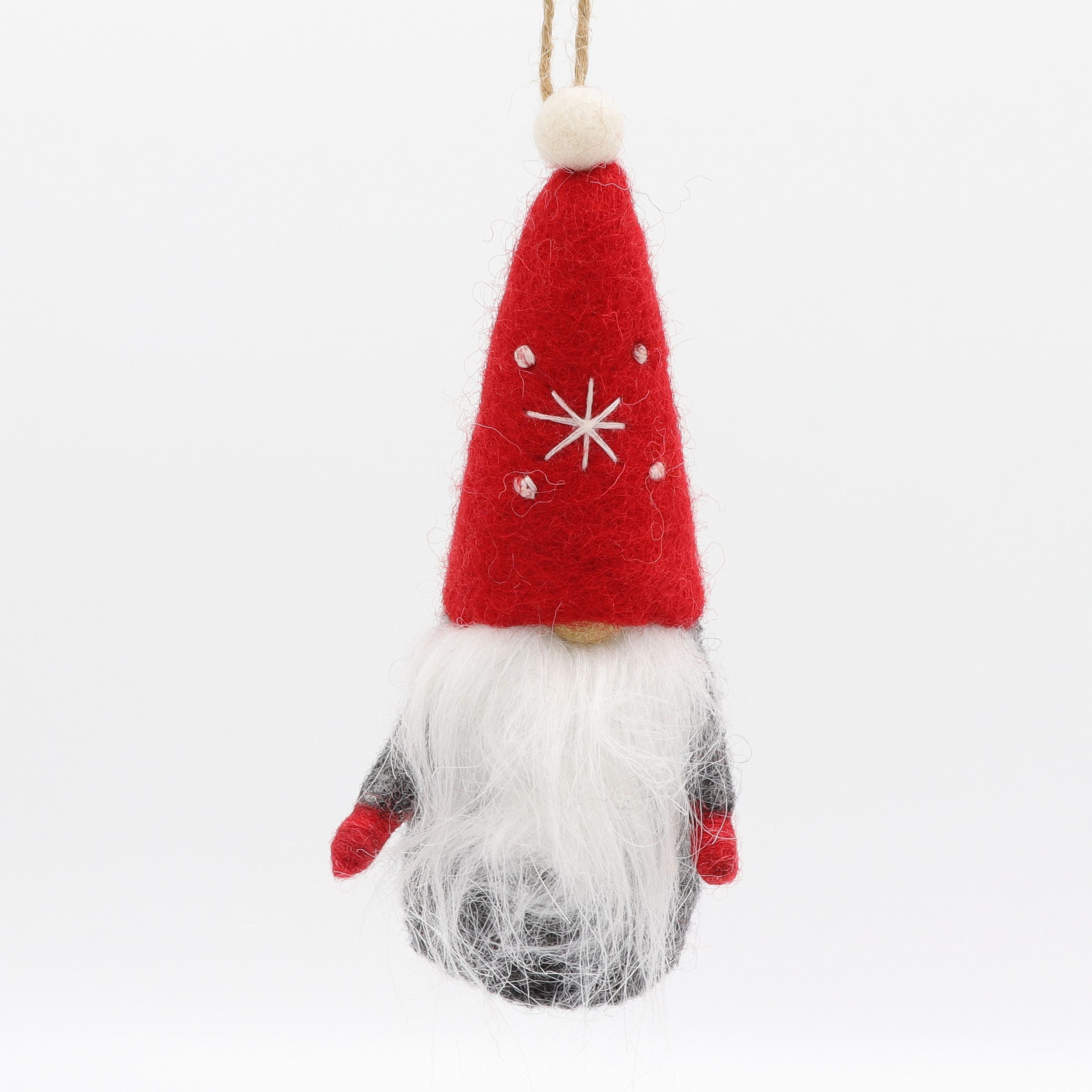 Weihnachtswichtel mit Bart und roter Zipfelmütze - Wichtel, Gnom, Kobold, Zwerg - Anhänger aus Filz - Geschenkanhänger oder Fensterschmuck - echte Handarbeit und fair gehandelt