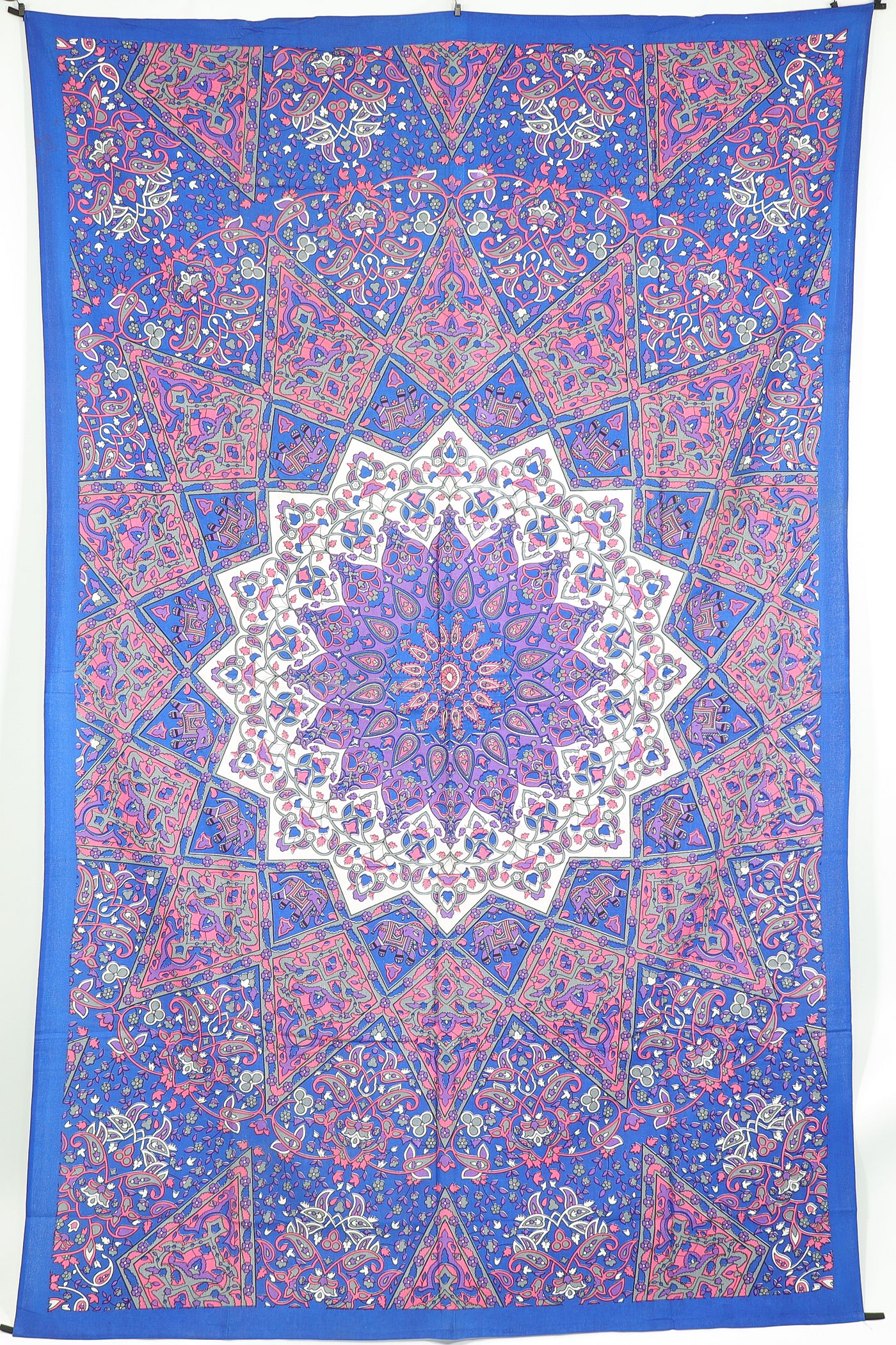 Wandtuch XL 130x210 - Mandala Stern mit Elefanten und Blumen - 100% Baumwolle - detailreicher indischer Druck - mehrfarbig - dekoratives Tuch, Wandbild, Tagesdecke, Bedcover, Vorhang, Picknick-Decke, Strandtuch